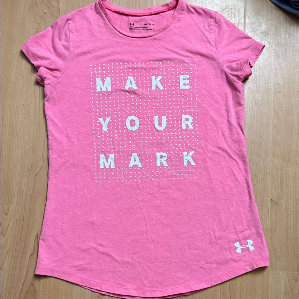 Under Armour Pink Tee with Motivational Graphic